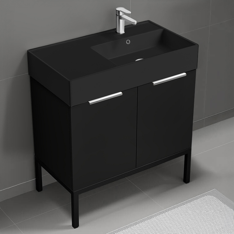Bathroom Vanity Modern Black Bathroom Vanity, 32 Inch, Chrome Handles, Free Standing Nameeks DERIN749
